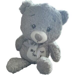 "My First Teddy" Gray Plush Rattle Toy By Kellytoy Co. 14" Polyester Baby Gift